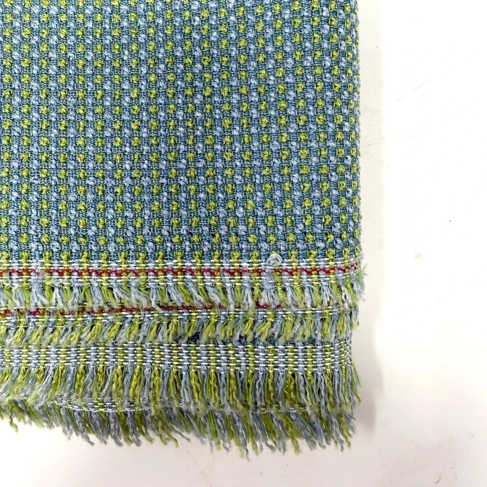 Blue Lime Green Textured Basketweave Upholstery Fabric Woven Heavyweight 0.5 yd